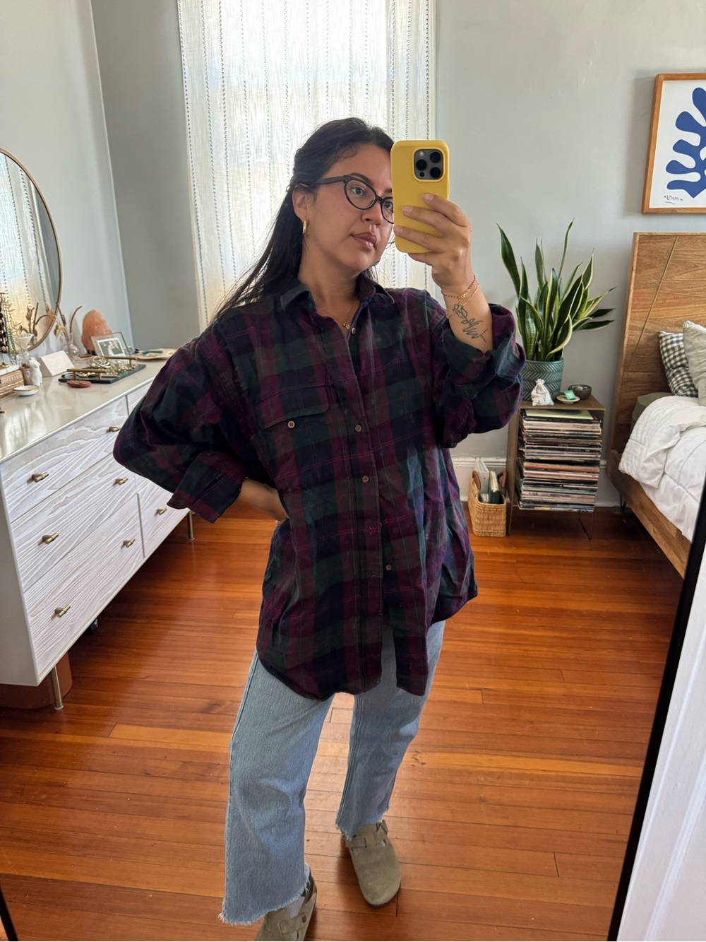 Vintage Pendleton Oversized Plaid Flannel Shirt - Deep Red & Green